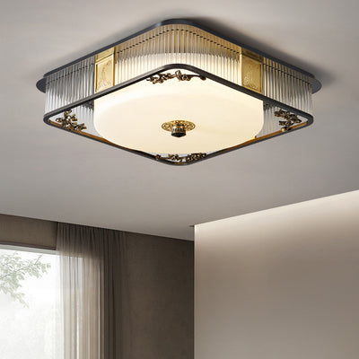 Plafonnier LED en verre en acier inoxydable rond en cuivre traditionnel chinois pour chambre à coucher 