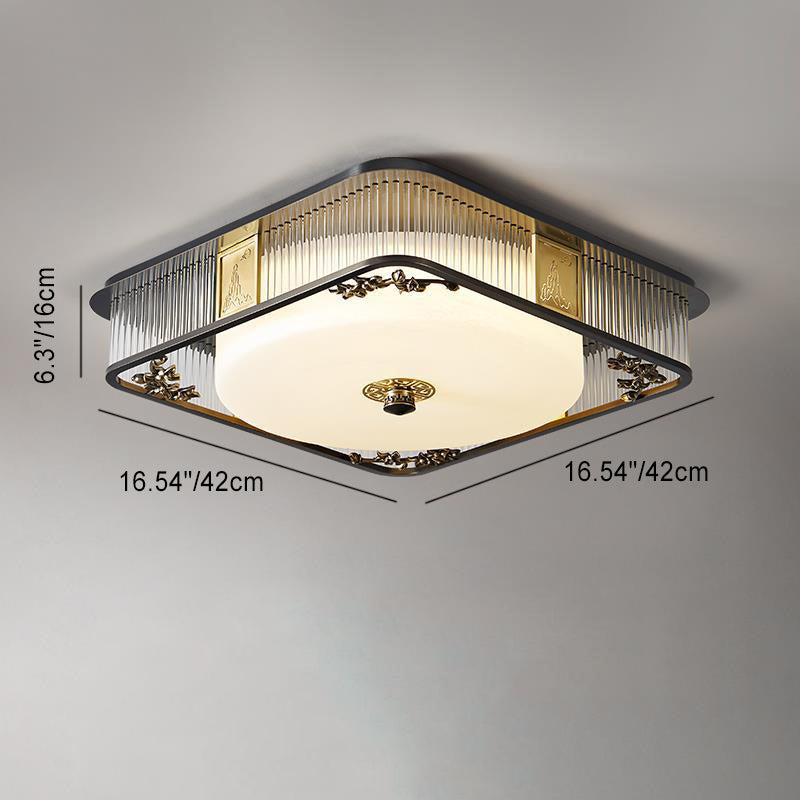 Plafonnier LED en verre en acier inoxydable rond en cuivre traditionnel chinois pour chambre à coucher 