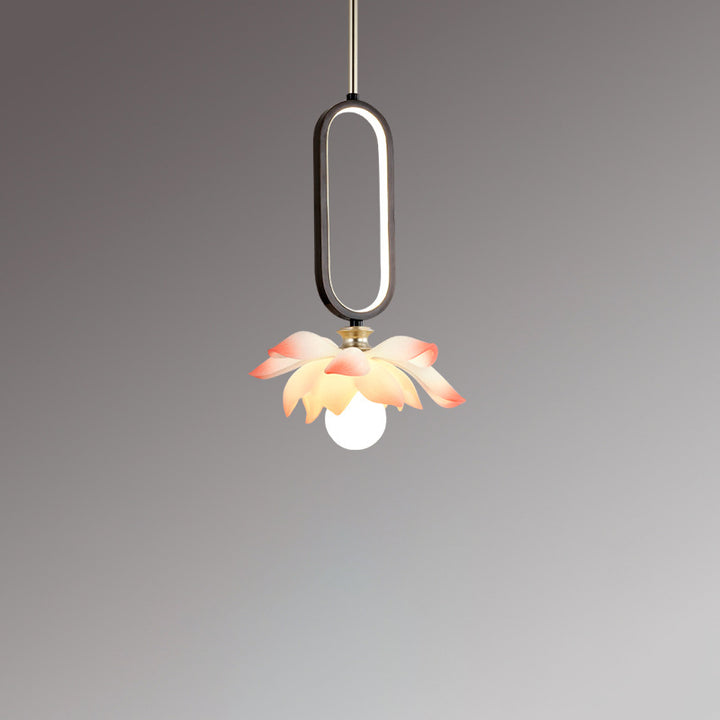 Contemporary Creative Flower Oval Resin Iron 1-Light Pendant Light For Bedroom