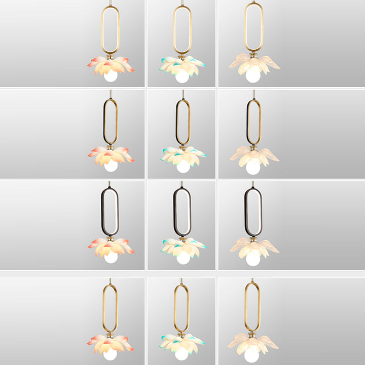 Contemporary Creative Flower Oval Resin Iron 1-Light Pendant Light For Bedroom
