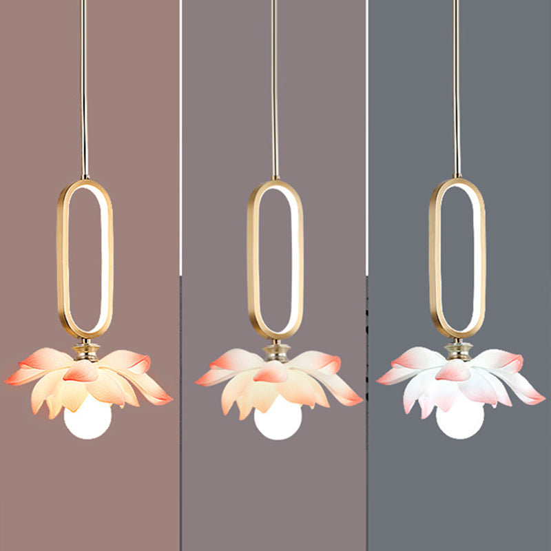 Contemporary Creative Flower Oval Resin Iron 1-Light Pendant Light For Bedroom