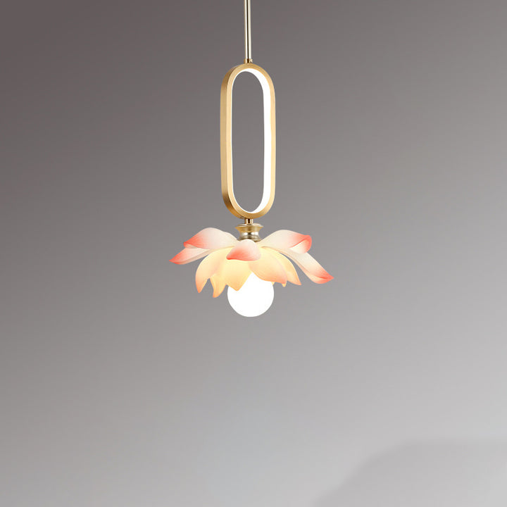 Contemporary Creative Flower Oval Resin Iron 1-Light Pendant Light For Bedroom