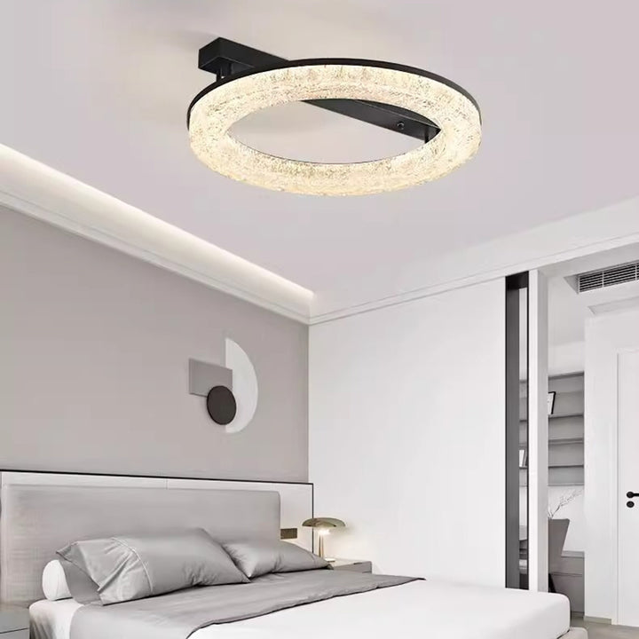 Modern Luxury Circle Brass Resin LED Semi-Flush Mount Ceiling Light For Bedroom