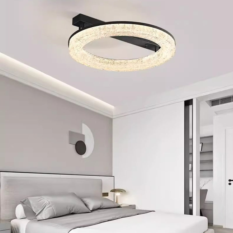 Modern Luxury Circle Brass Resin LED Semi-Flush Mount Ceiling Light For Bedroom