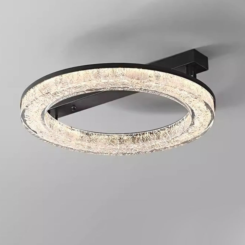 Modern Luxury Circle Brass Resin LED Semi-Flush Mount Ceiling Light For Bedroom