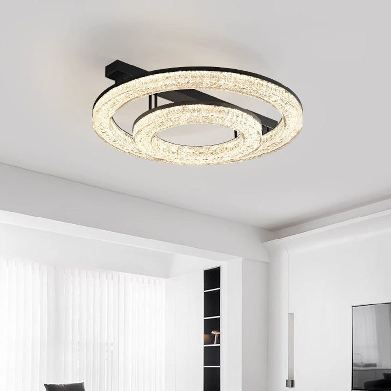 Modern Luxury Circle Brass Resin LED Semi-Flush Mount Ceiling Light For Bedroom