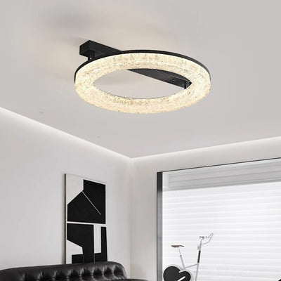 Modern Luxury Circle Brass Resin LED Semi-Flush Mount Ceiling Light For Bedroom