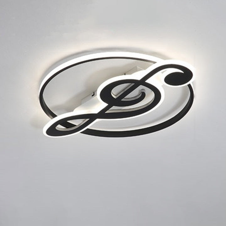 Contemporary Scandinavian Music Note Round Acrylic Metal LED Flush Mount Ceiling Light For Bedroom