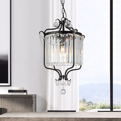 Lustre suspendu moderne en cristal et fer cylindrique 1 lumière pour salon 