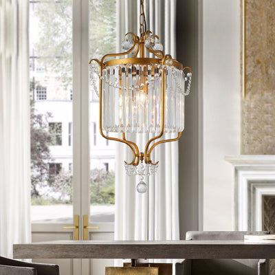Lustre suspendu moderne en cristal et fer cylindrique 1 lumière pour salon 