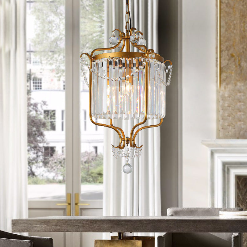 Lustre suspendu moderne en cristal et fer cylindrique 1 lumière pour salon 