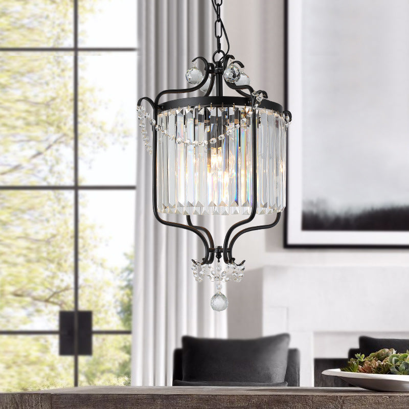 Lustre suspendu moderne en cristal et fer cylindrique 1 lumière pour salon 