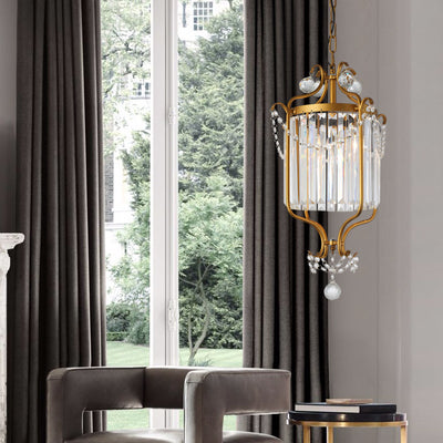Lustre suspendu moderne en cristal et fer cylindrique 1 lumière pour salon 