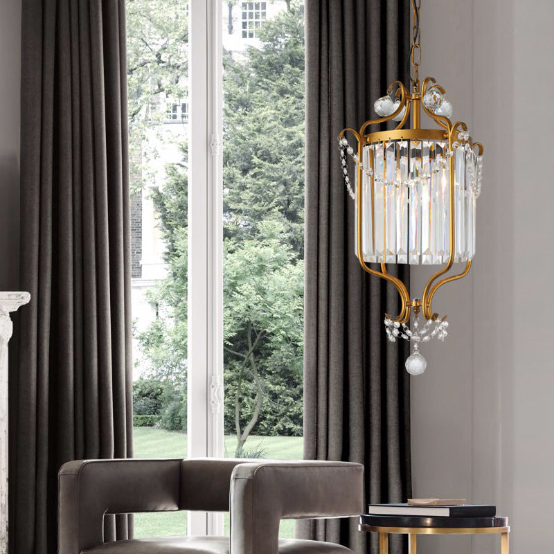 Lustre suspendu moderne en cristal et fer cylindrique 1 lumière pour salon 