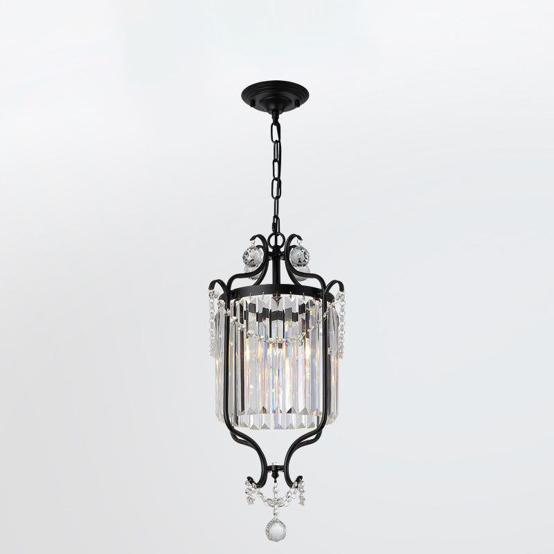Lustre suspendu moderne en cristal et fer cylindrique 1 lumière pour salon 