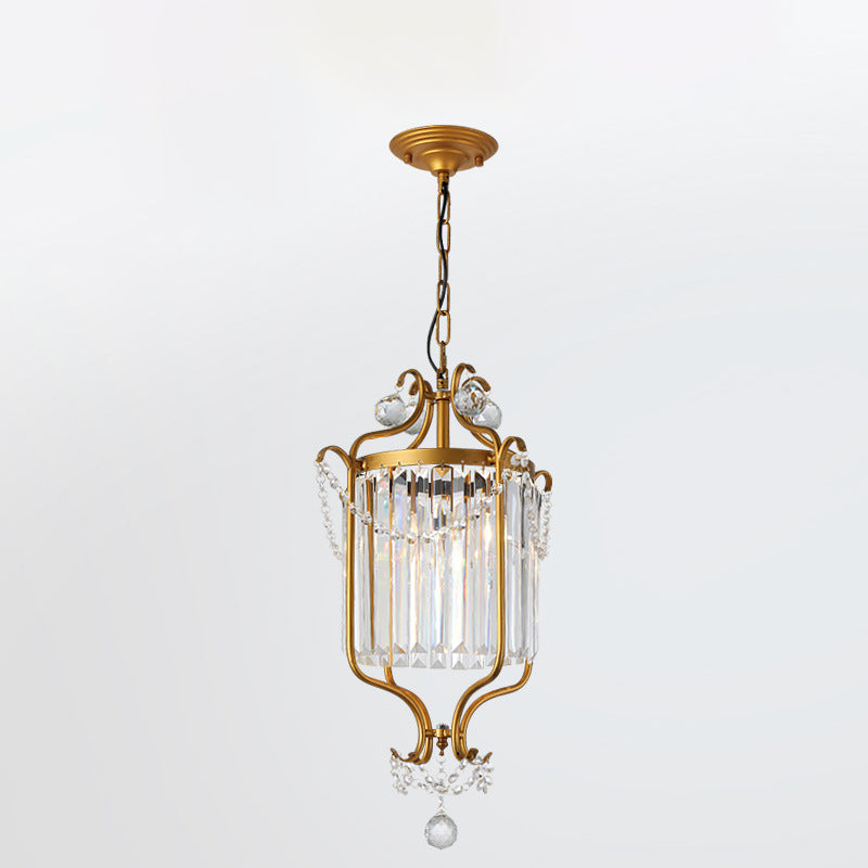 Lustre suspendu moderne en cristal et fer cylindrique 1 lumière pour salon 