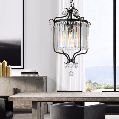 Lustre suspendu moderne en cristal et fer cylindrique 1 lumière pour salon 
