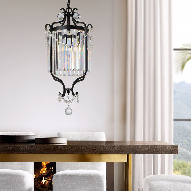 Lustre suspendu moderne en cristal et fer cylindrique 1 lumière pour salon 