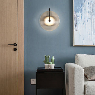 Modern Minimalist Round Glass Iron 1-Light Wall Sconce Lamp For Hallway