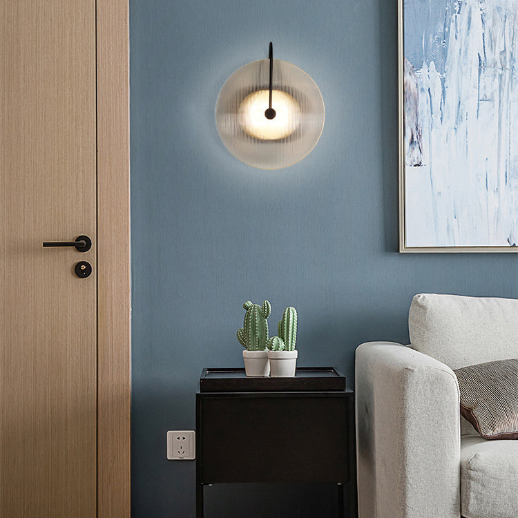 Modern Minimalist Round Glass Iron 1-Light Wall Sconce Lamp For Hallway