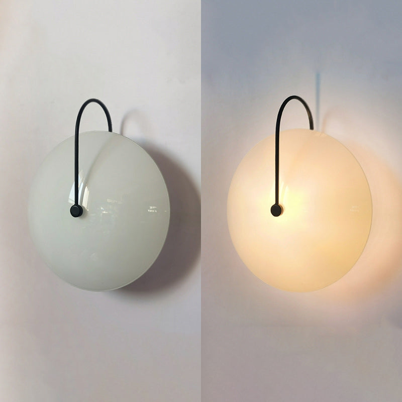 Modern Minimalist Round Glass Iron 1-Light Wall Sconce Lamp For Hallway