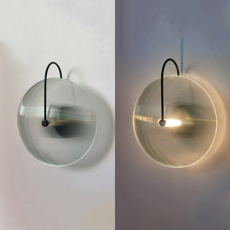 Modern Minimalist Round Glass Iron 1-Light Wall Sconce Lamp For Hallway