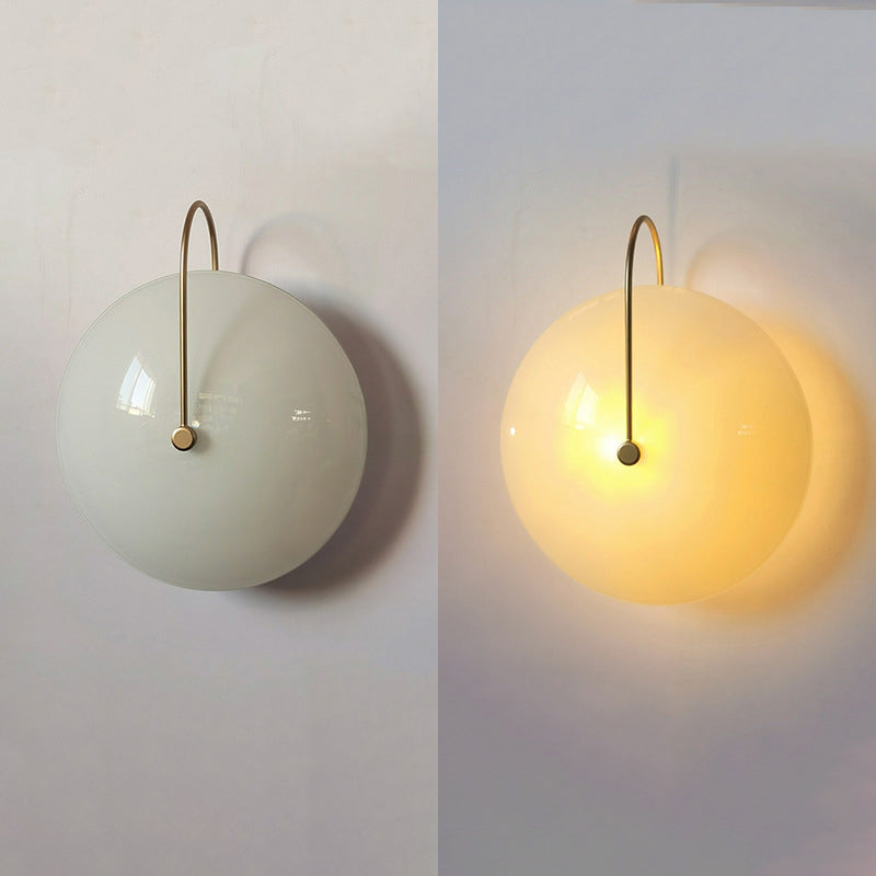 Modern Minimalist Round Glass Iron 1-Light Wall Sconce Lamp For Hallway