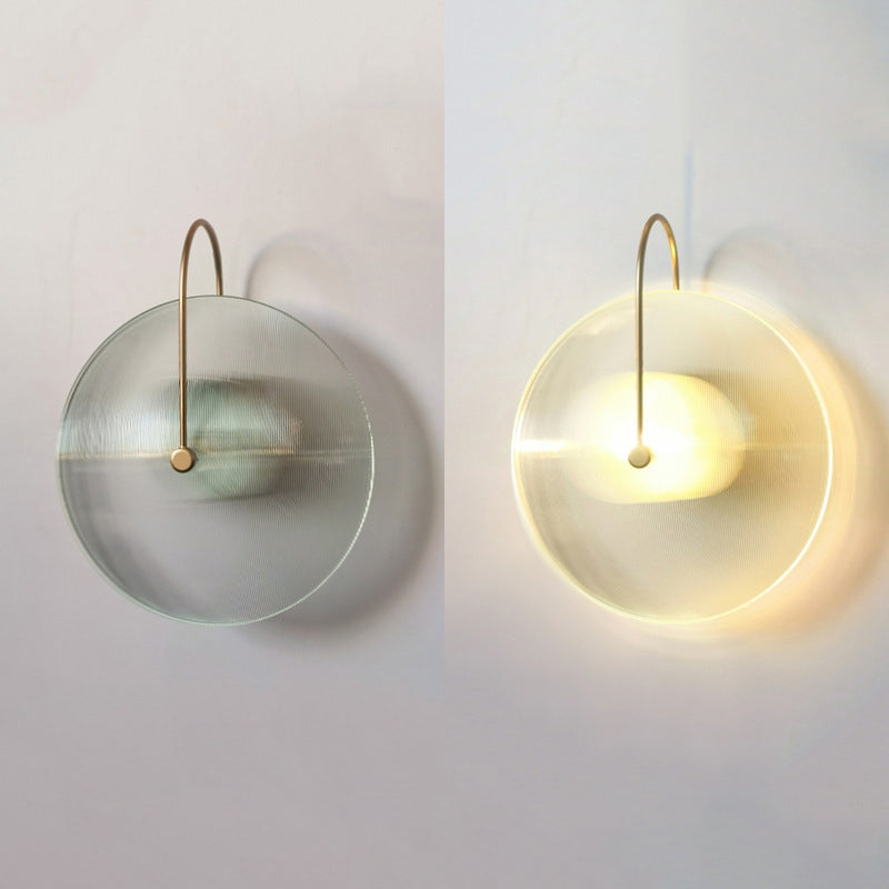 Modern Minimalist Round Glass Iron 1-Light Wall Sconce Lamp For Hallway