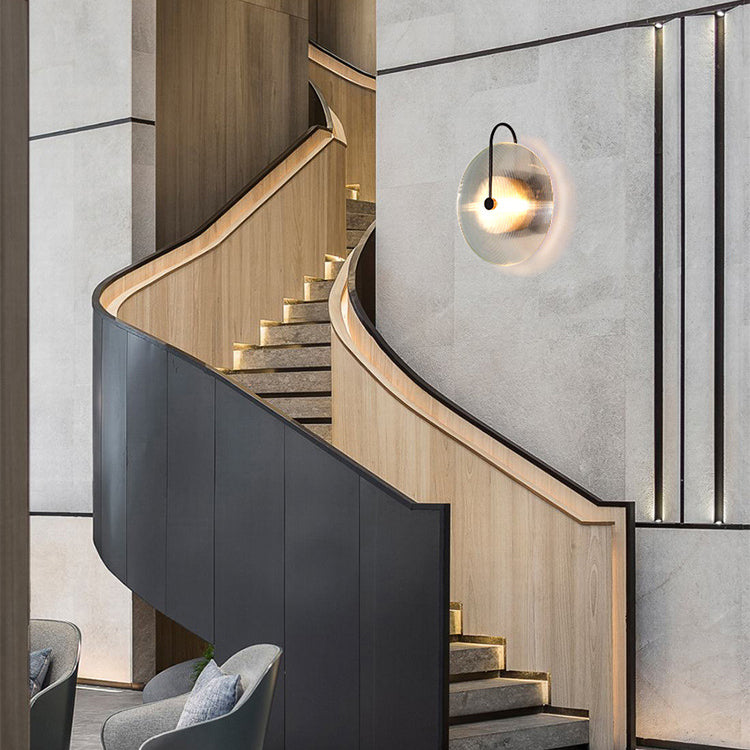 Modern Minimalist Round Glass Iron 1-Light Wall Sconce Lamp For Hallway