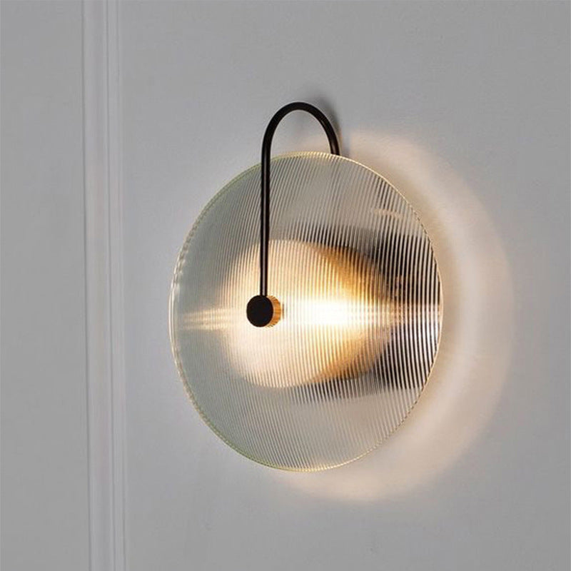 Modern Minimalist Round Glass Iron 1-Light Wall Sconce Lamp For Hallway