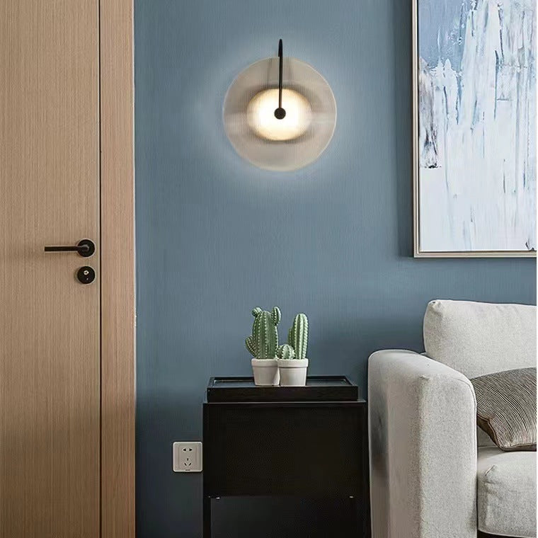 Modern Minimalist Round Glass Iron 1-Light Wall Sconce Lamp For Hallway