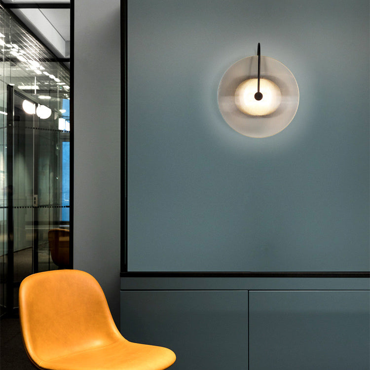 Modern Minimalist Round Glass Iron 1-Light Wall Sconce Lamp For Hallway