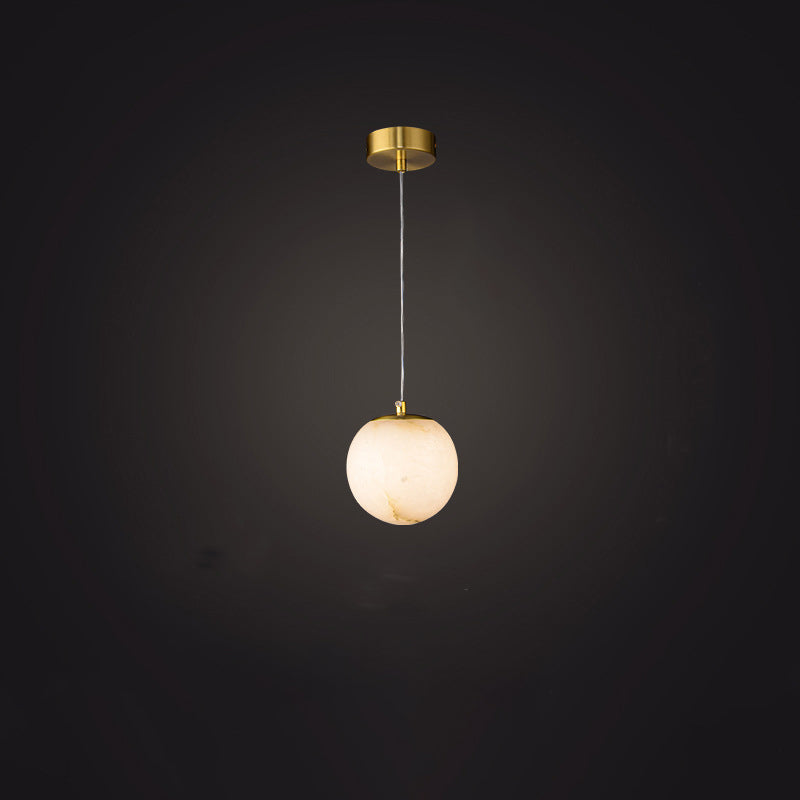 Lampe suspendue à 1 lumière en marbre de cuivre sphérique chinois traditionnel pour chambre 