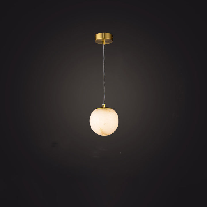 Lampe suspendue à 1 lumière en marbre de cuivre sphérique chinois traditionnel pour chambre 