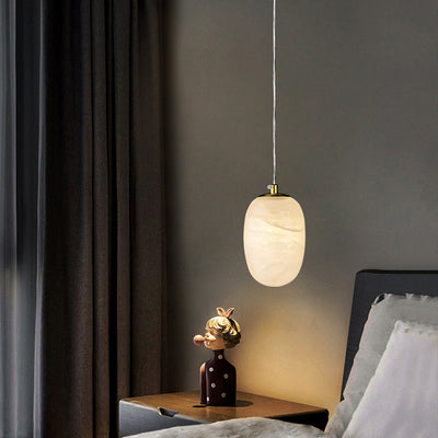 Traditionelle chinesische Kugel-Pendelleuchte aus Kupfermarmor mit 1 Licht für Schlafzimmer 