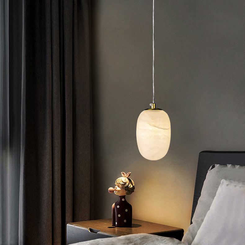 Traditionelle chinesische Kugel-Pendelleuchte aus Kupfermarmor mit 1 Licht für Schlafzimmer 
