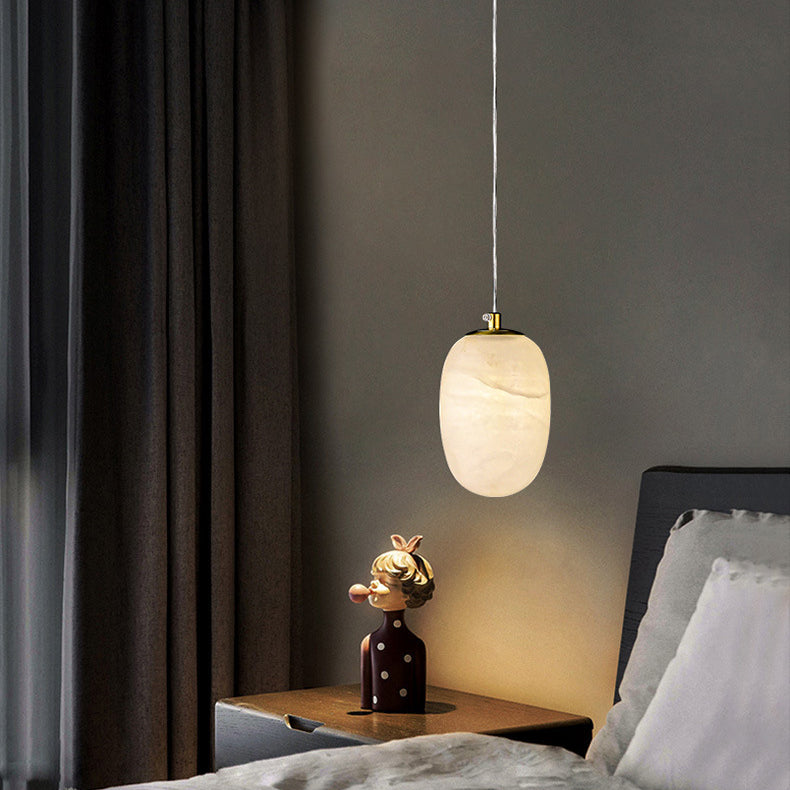Traditionelle chinesische Kugel-Pendelleuchte aus Kupfermarmor mit 1 Licht für Schlafzimmer 