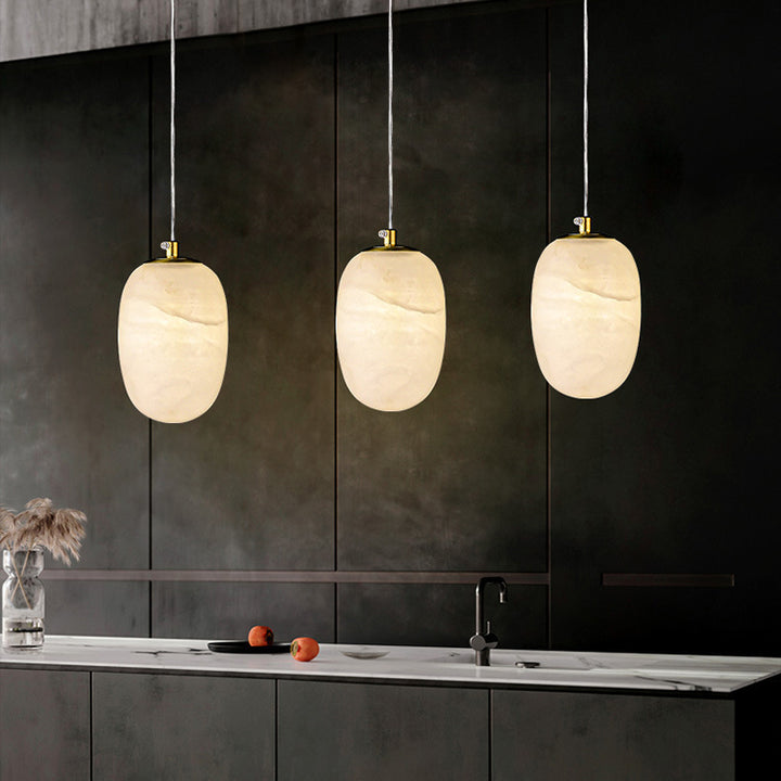 Lampe suspendue à 1 lumière en marbre de cuivre sphérique chinois traditionnel pour chambre 