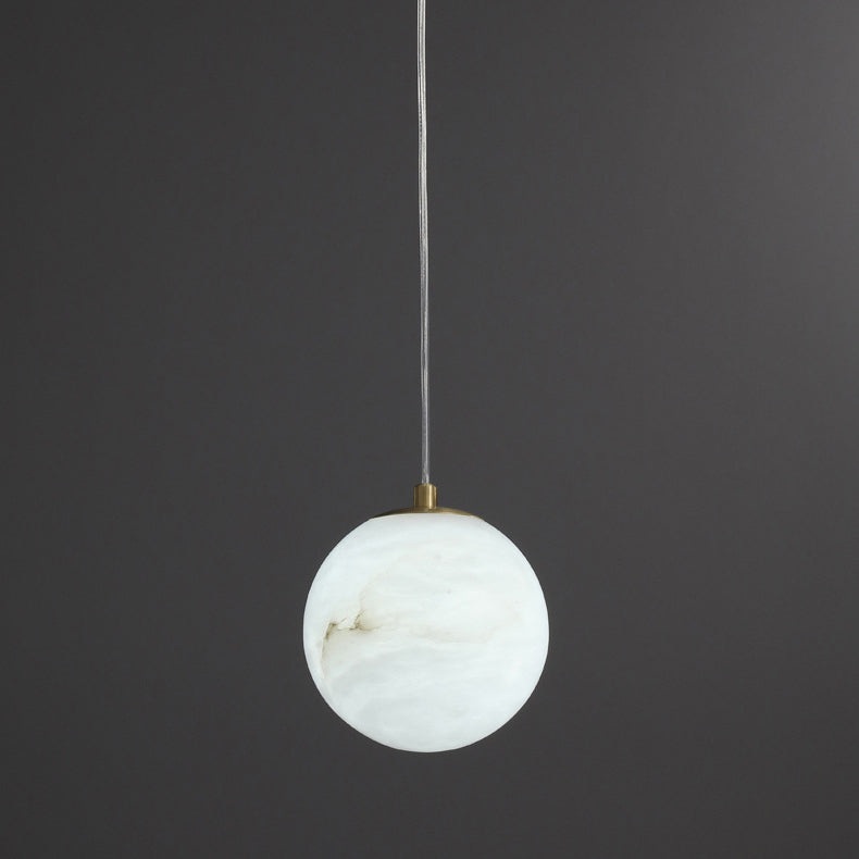 Lampe suspendue à 1 lumière en marbre de cuivre sphérique chinois traditionnel pour chambre 