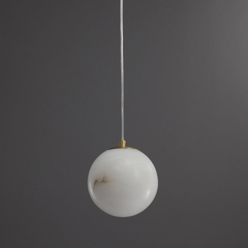 Lampe suspendue à 1 lumière en marbre de cuivre sphérique chinois traditionnel pour chambre 