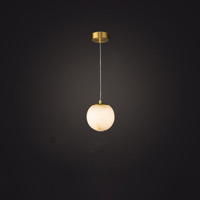 Traditionelle chinesische Kugel-Pendelleuchte aus Kupfermarmor mit 1 Licht für Schlafzimmer 