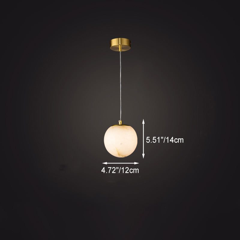 Lampe suspendue à 1 lumière en marbre de cuivre sphérique chinois traditionnel pour chambre 