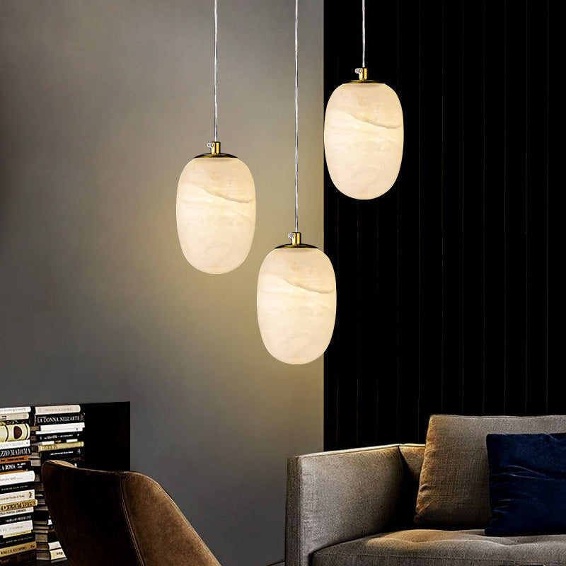 Traditionelle chinesische Kugel-Pendelleuchte aus Kupfermarmor mit 1 Licht für Schlafzimmer 