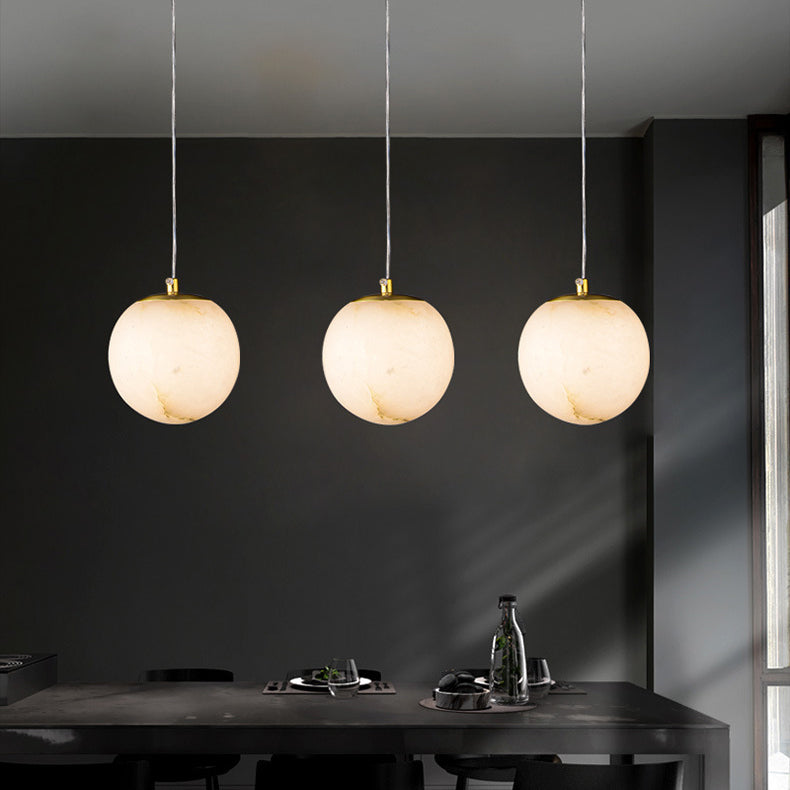 Lampe suspendue à 1 lumière en marbre de cuivre sphérique chinois traditionnel pour chambre 