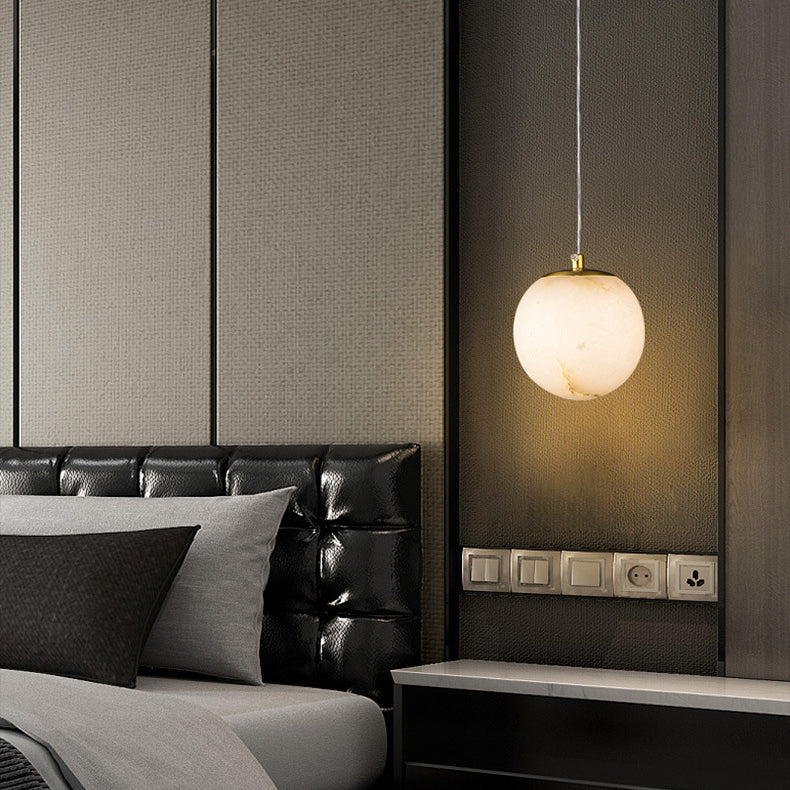 Lampe suspendue à 1 lumière en marbre de cuivre sphérique chinois traditionnel pour chambre 