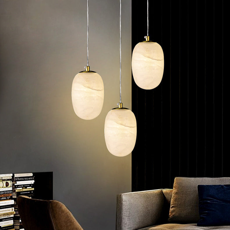Traditionelle chinesische Kugel-Pendelleuchte aus Kupfermarmor mit 1 Licht für Schlafzimmer 