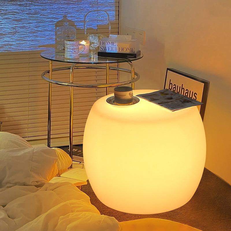Modern Minimalist Drum PE Plastic LED Floor Lamp For Bedroom