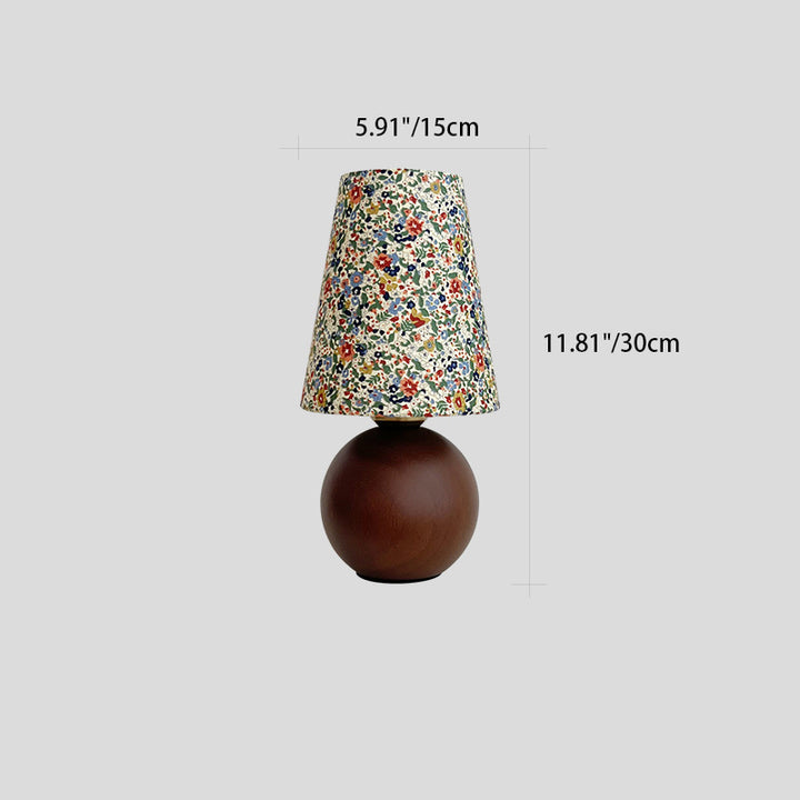 Lampe de table 1 lumière en bois de caoutchouc avec abat-jour en tissu rond vintage traditionnel pour chambre à coucher 