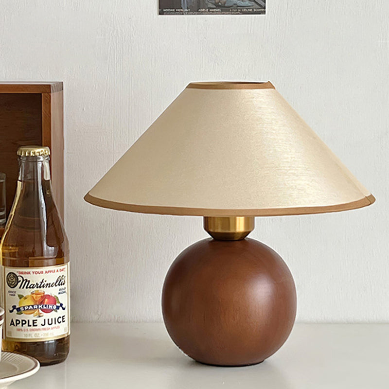Lampe de table 1 lumière en bois de caoutchouc avec abat-jour en tissu rond vintage traditionnel pour chambre à coucher 