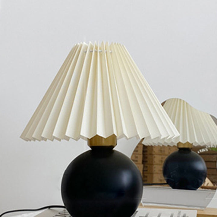 Lampe de table 1 lumière en bois de caoutchouc avec abat-jour en tissu rond vintage traditionnel pour chambre à coucher 